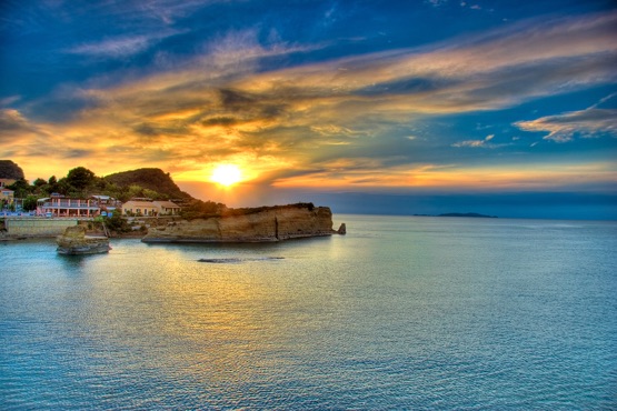 Sunset over Corfu island, Greece